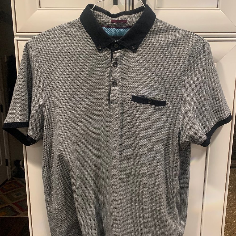 Ted Baker Black and White Patterned Polo Size 4